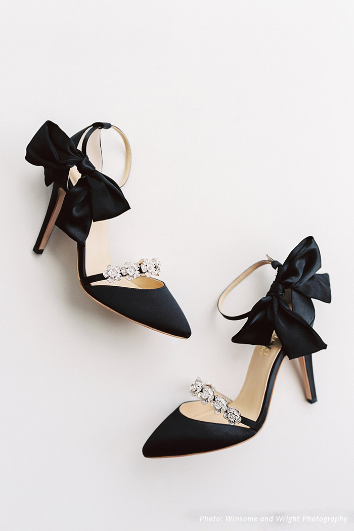 Olivia Black Silk Bow Evening Shoes By Liv Hart | Praise Wedding Shop