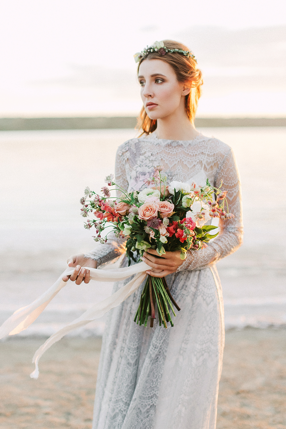Tara Long Sleeve Gray Lace Wedding Dress - Praise