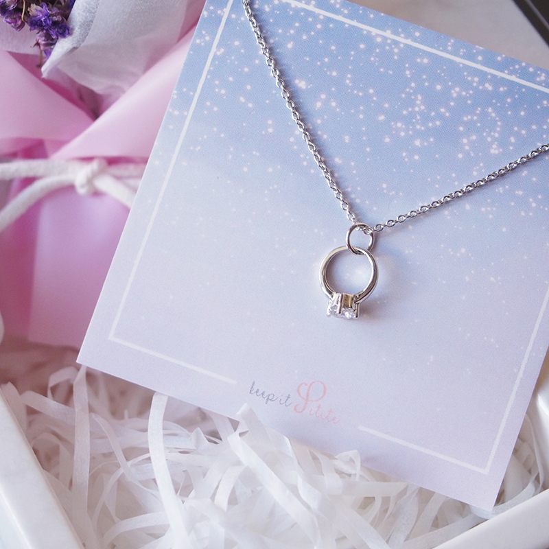 Dainty Engagement Ring Necklace With Mini Keepsake Bouquet Gift Set ...