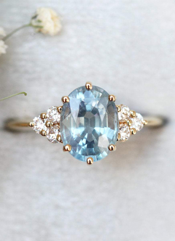 Oval Sky Blue Sapphire Engagement Ring 