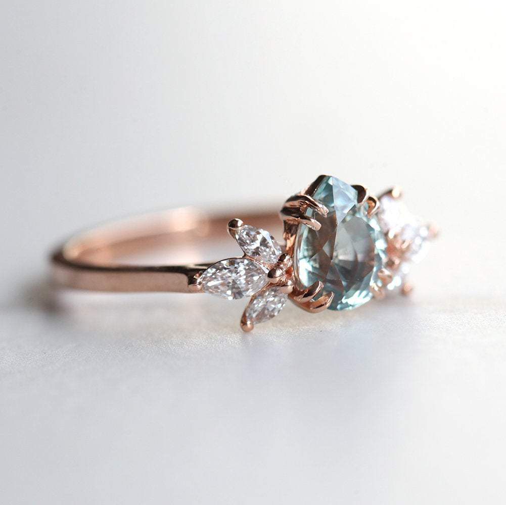 Pastel Mint Pear Sapphire Diamond Ring | Praise Wedding Shop